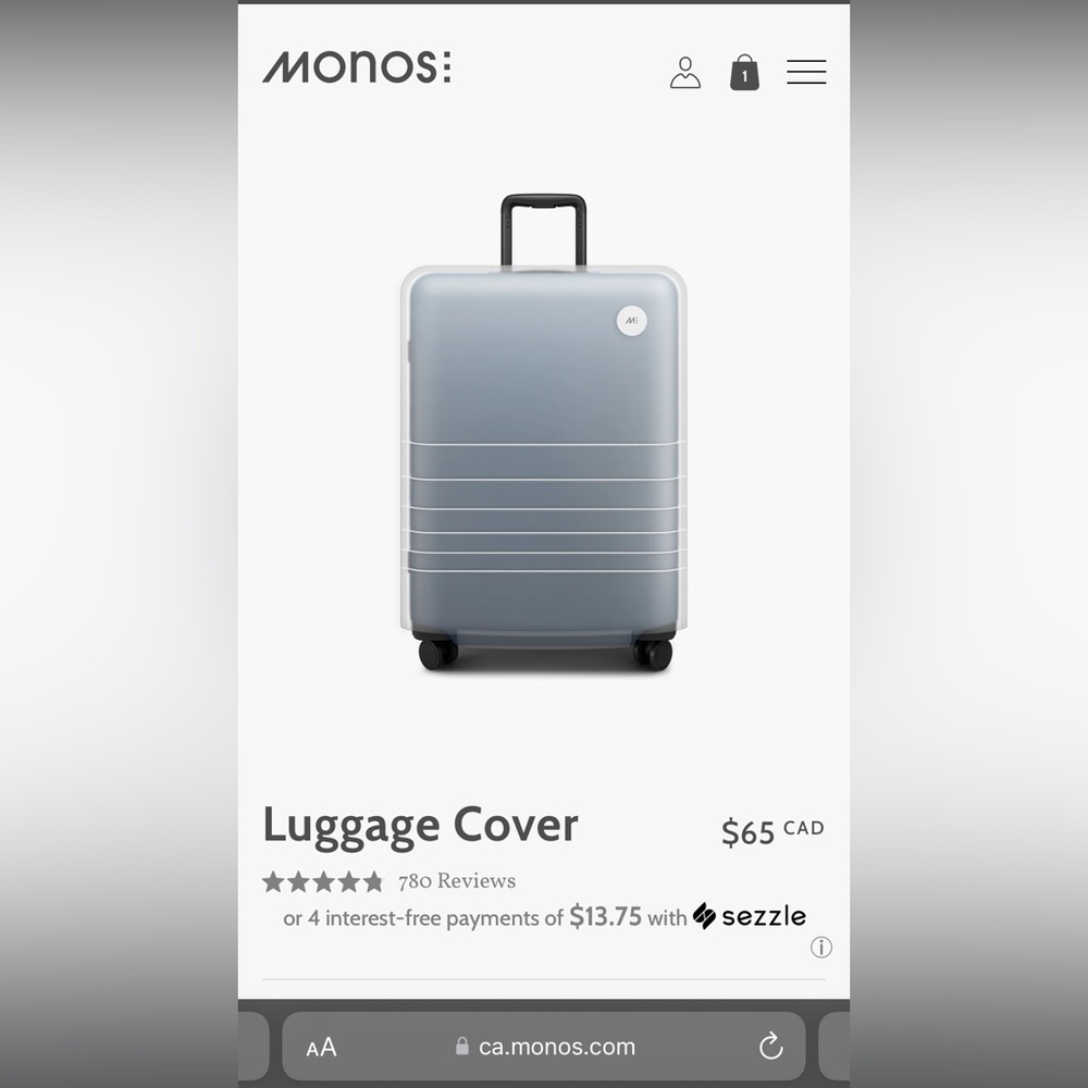 Monos Luggage Cover (check in medium) NEW BNWT